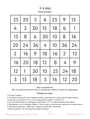 Игра «Собери 4 в ряд: умножение» (PDF)